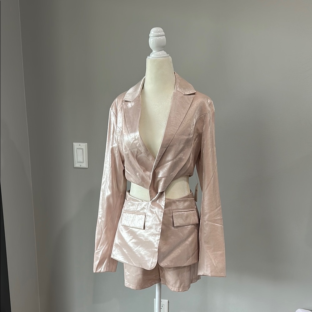 Pink Satin Blazer with Matching Shorts - Bradshaw Short Set - Champagne